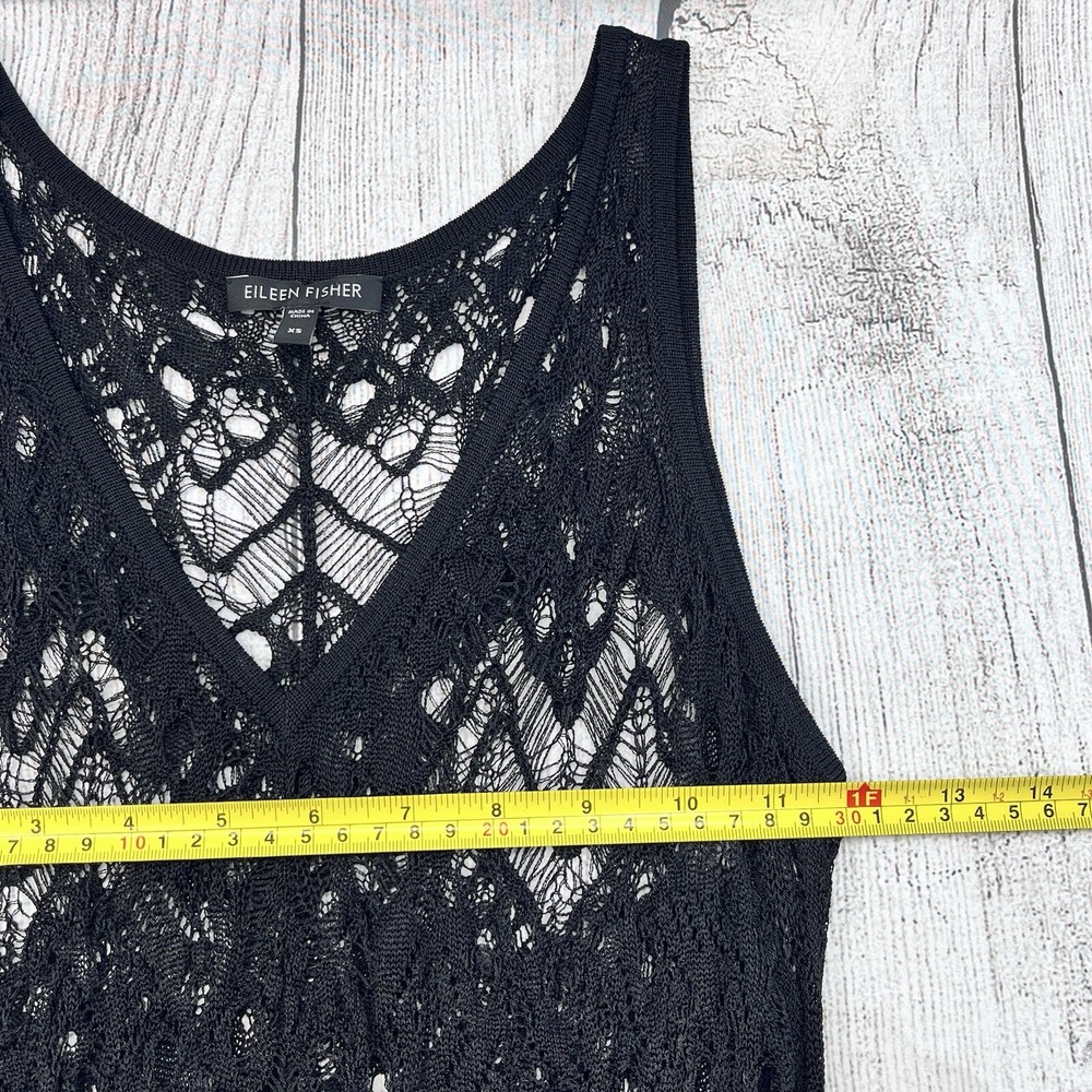 Eileen Fisher Black Crochet Knit Layer Midi Dress Sz XS Unlined Cover Up Pool Re - Picture 7 of 8